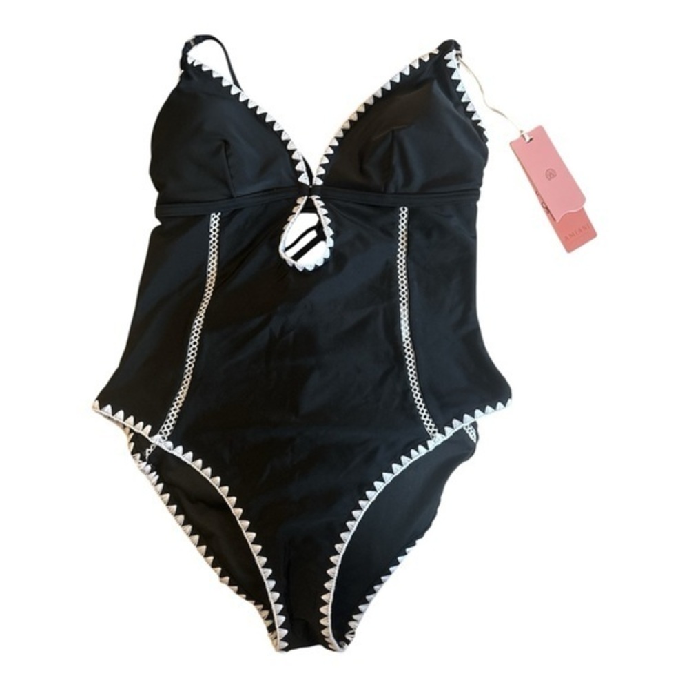 Amiani black + white one piece swimsuit bathing suit neutral classic Large NWT